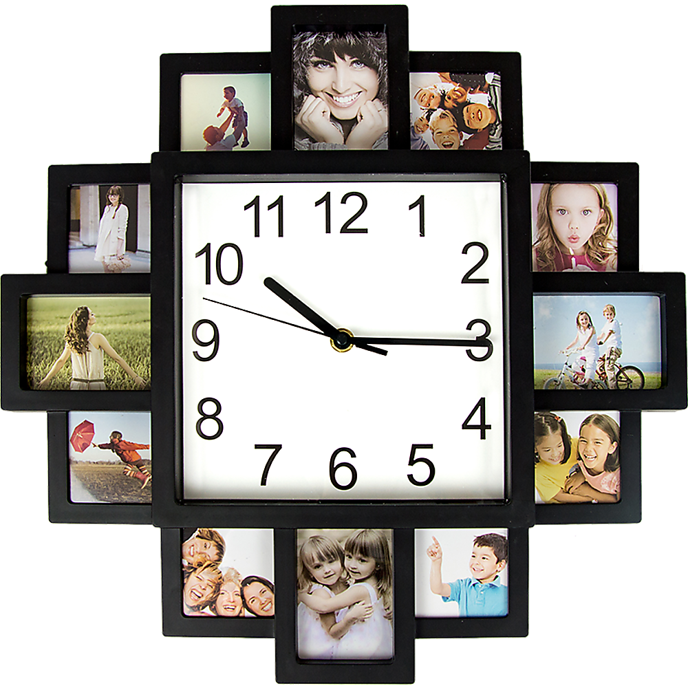 Photo Frame Clock Picture Collage 12 Picture Display Photo Wall - Wall Clocks