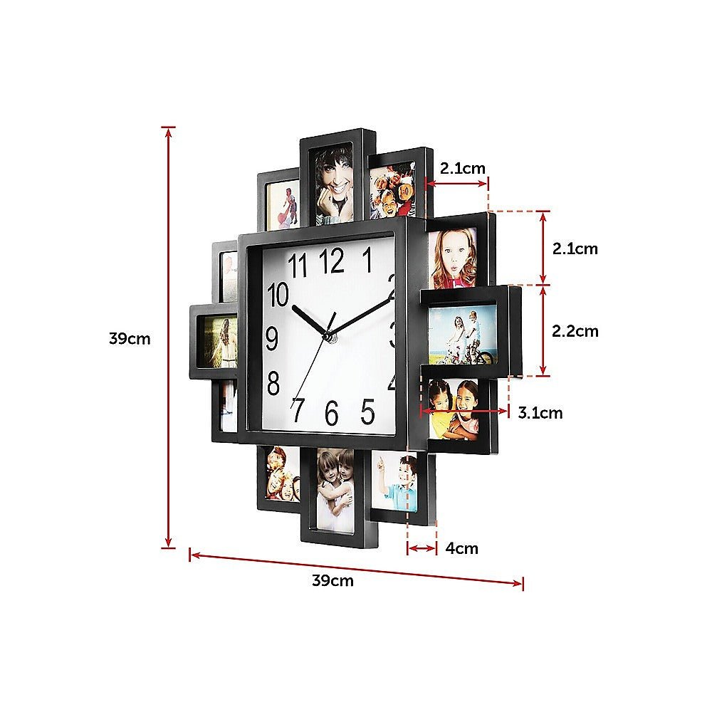 Photo Frame Clock Picture Collage 12 Picture Display Photo Wall - Wall Clocks