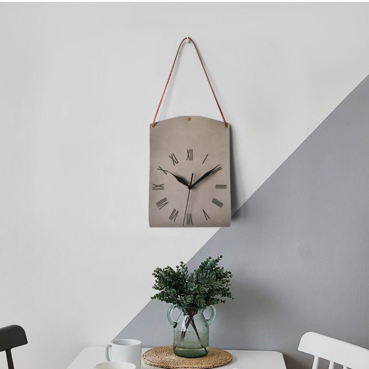 Retro PU Leather Hanging Wall Clock - Grey - Wall Clocks