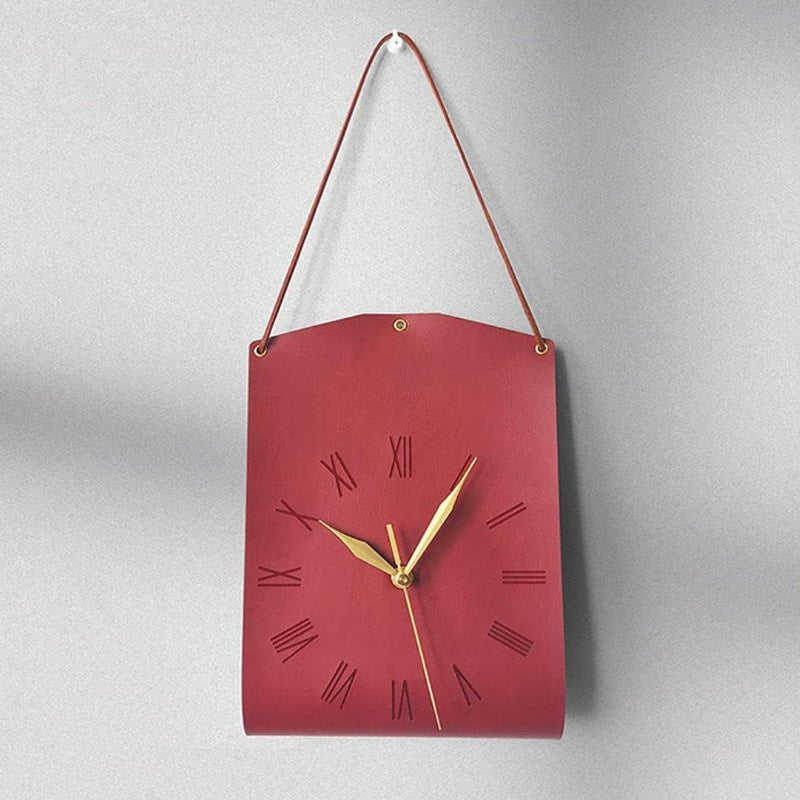 Retro PU Leather Hanging Wall Clock - Red - Wall Clocks