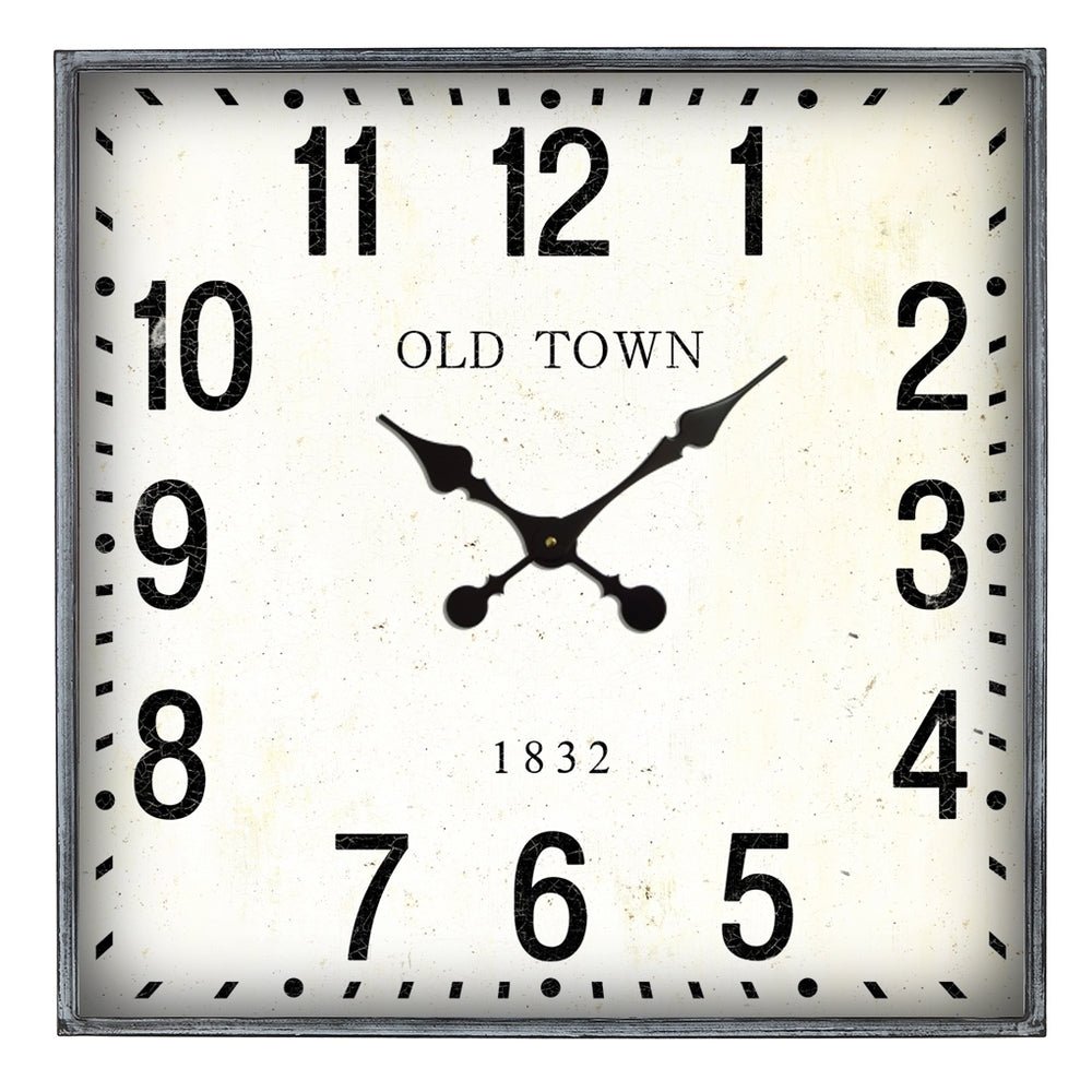 Square Iron Wall Clock - Rustic Cream - Wall Clocks