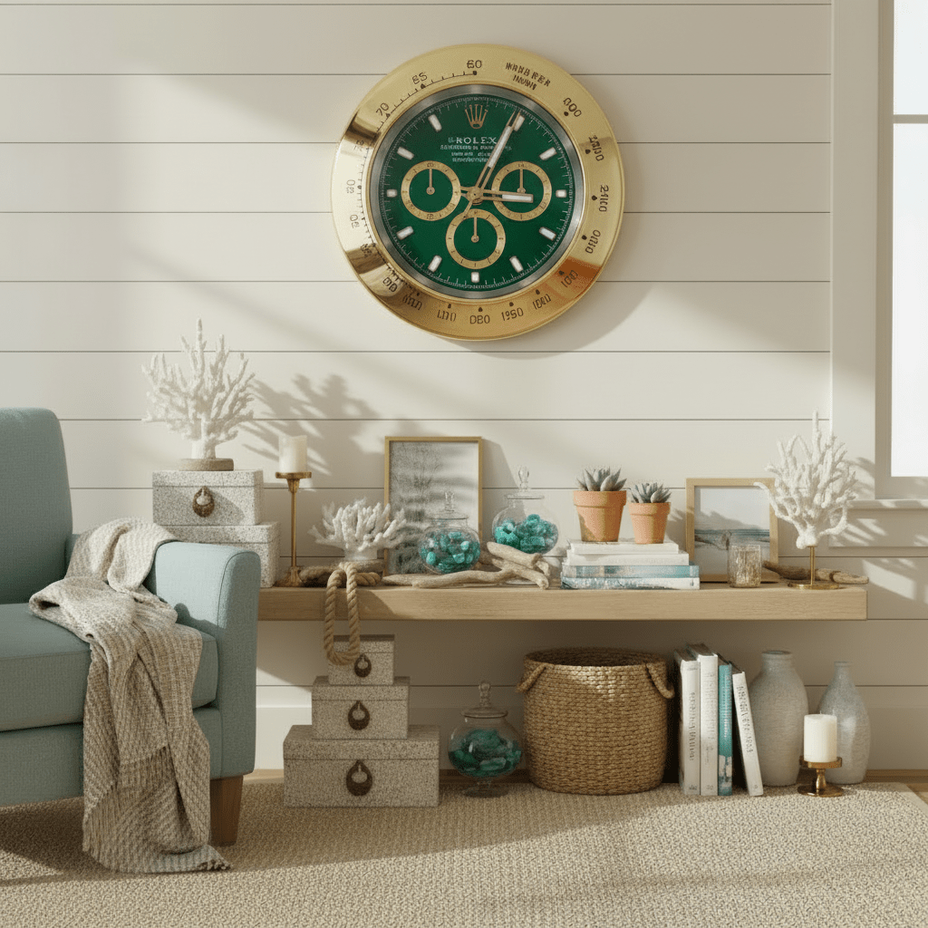 Watch - Style Wall Clock - Gold and Green - Wall Clocks