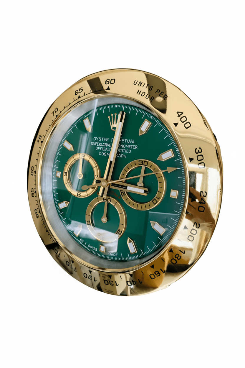 Watch - Style Wall Clock - Gold and Green - Wall Clocks