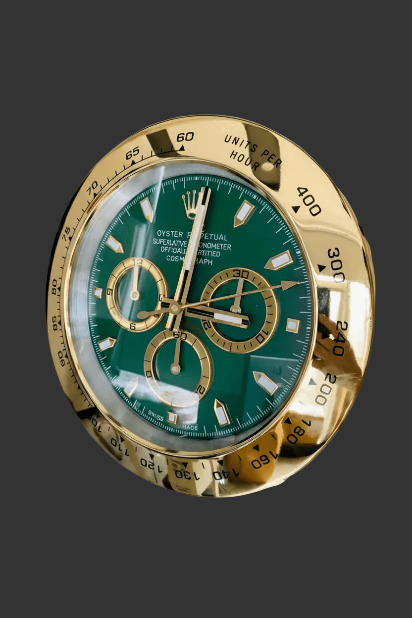 Watch - Style Wall Clock - Gold and Green - Wall Clocks