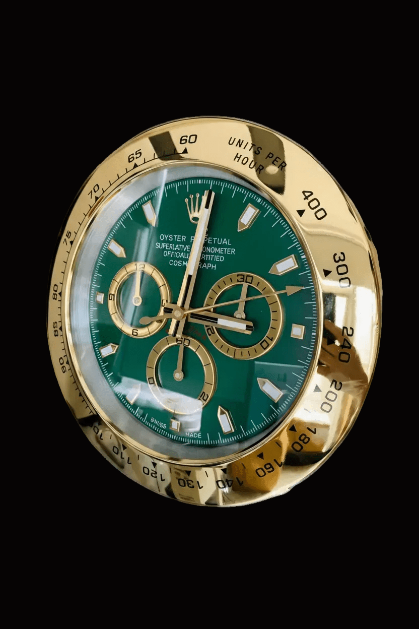 Watch - Style Wall Clock - Gold and Green - Wall Clocks