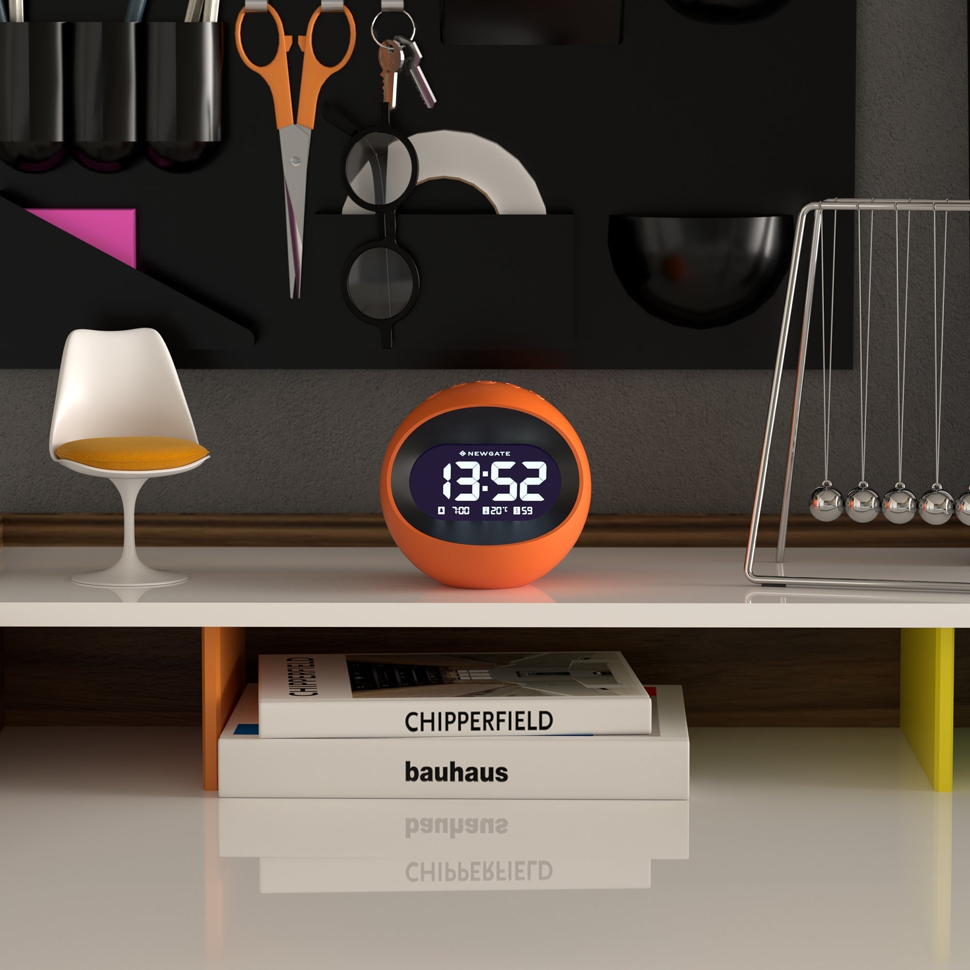 Newgate Centre Of The Earth Lcd Alarm Clock - Pumpkin Orange - Desk and Shelf Clock