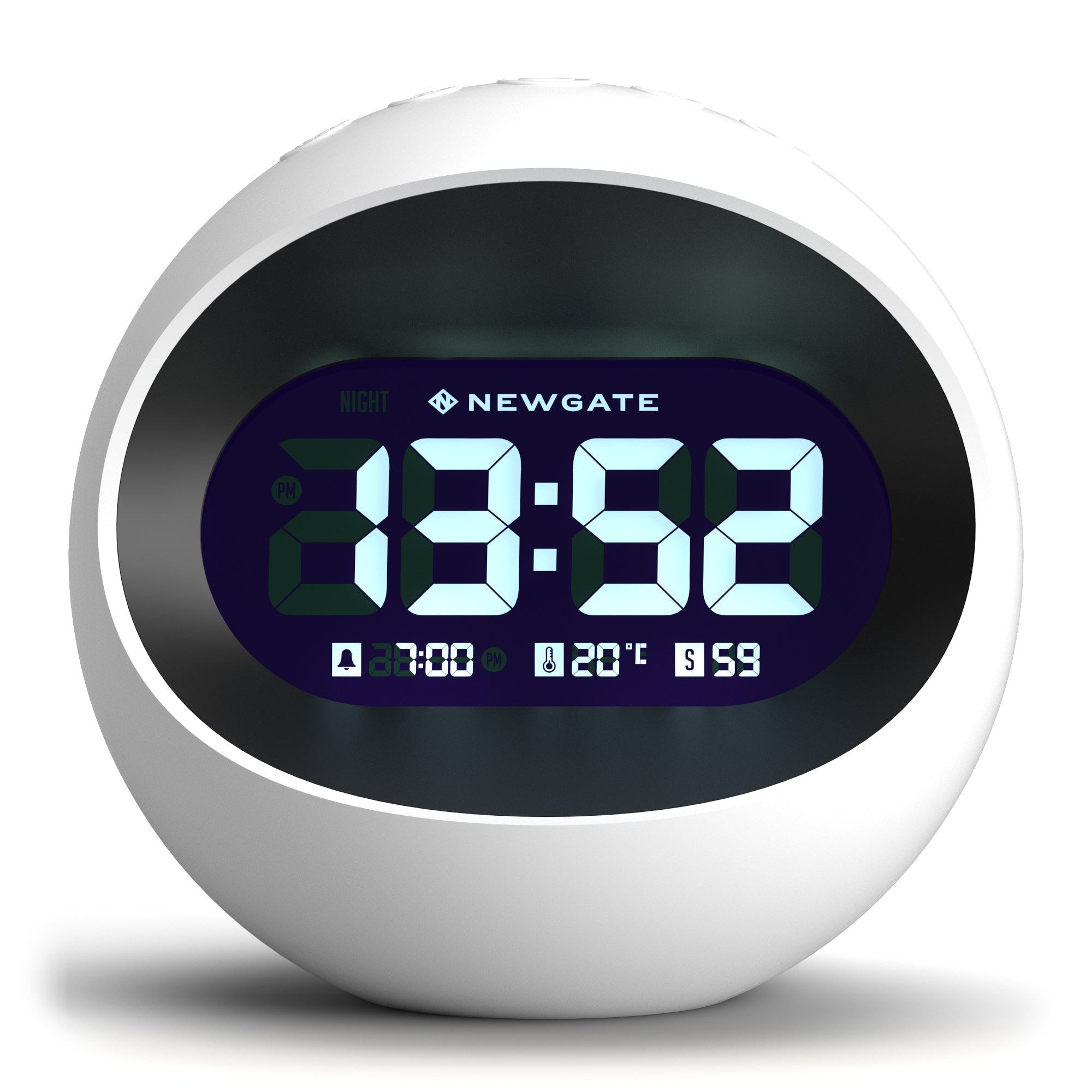 Newgate Centre Of The Earth Lcd Alarm Clock - White - Desk and Shelf Clock
