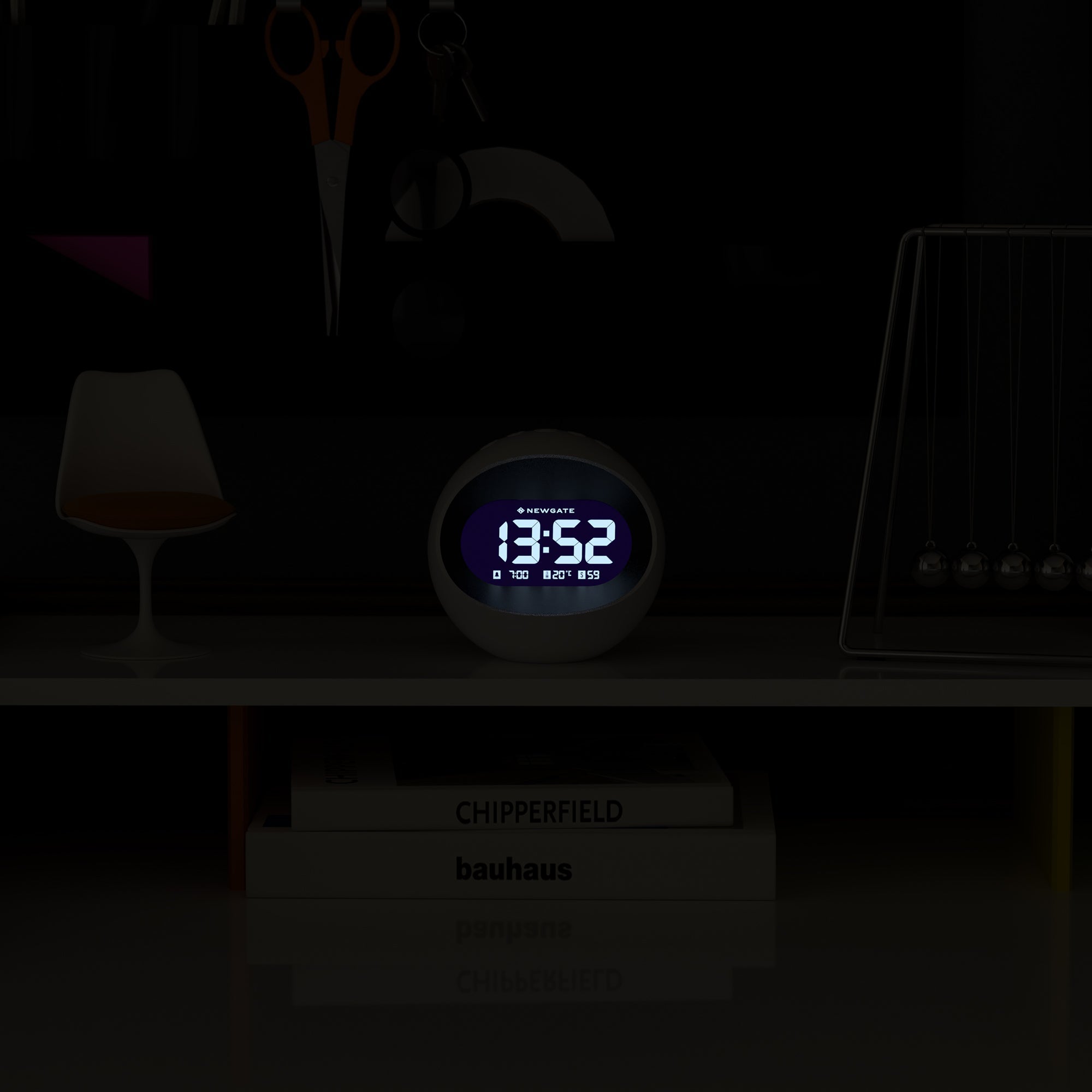 Newgate Centre Of The Earth Lcd Alarm Clock - White - Desk and Shelf Clock