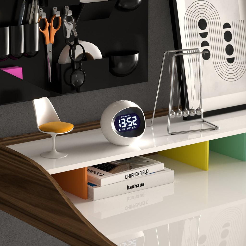 Newgate Centre Of The Earth Lcd Alarm Clock - White - Desk and Shelf Clock