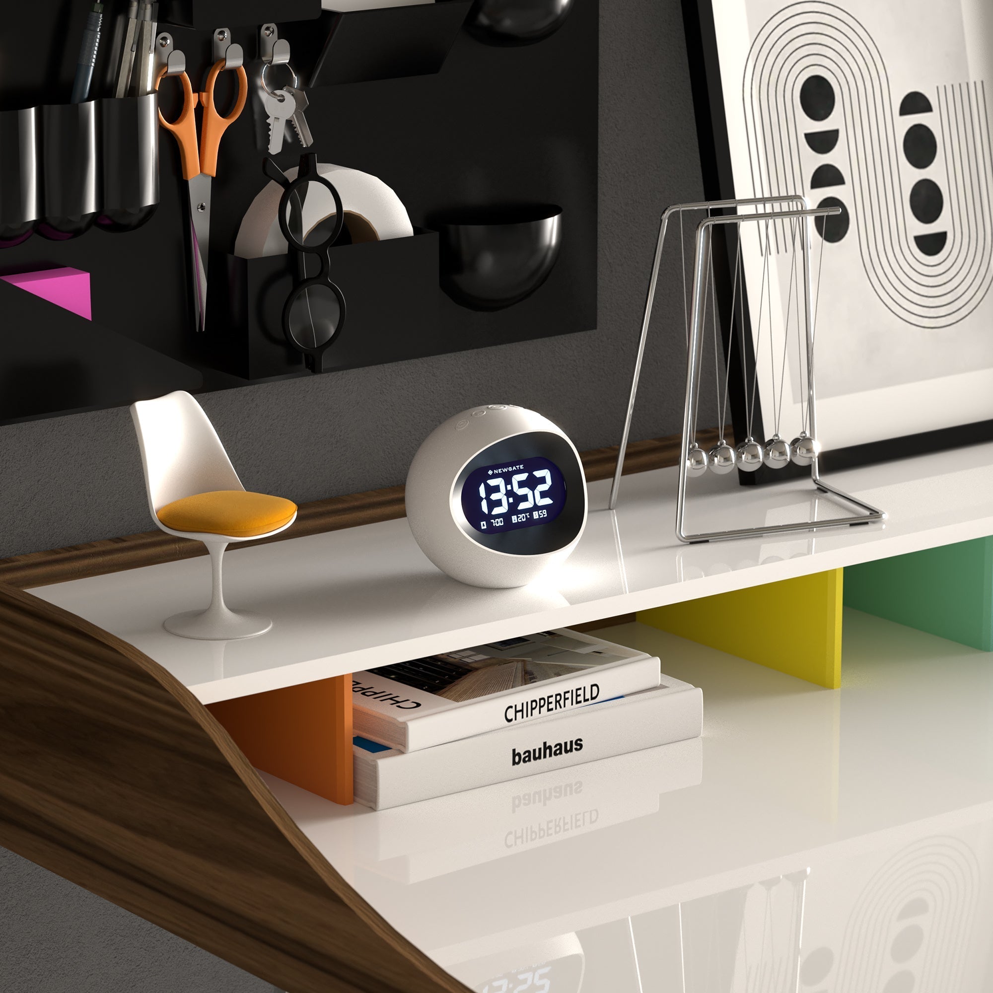Newgate Centre Of The Earth Lcd Alarm Clock - White - Desk and Shelf Clock