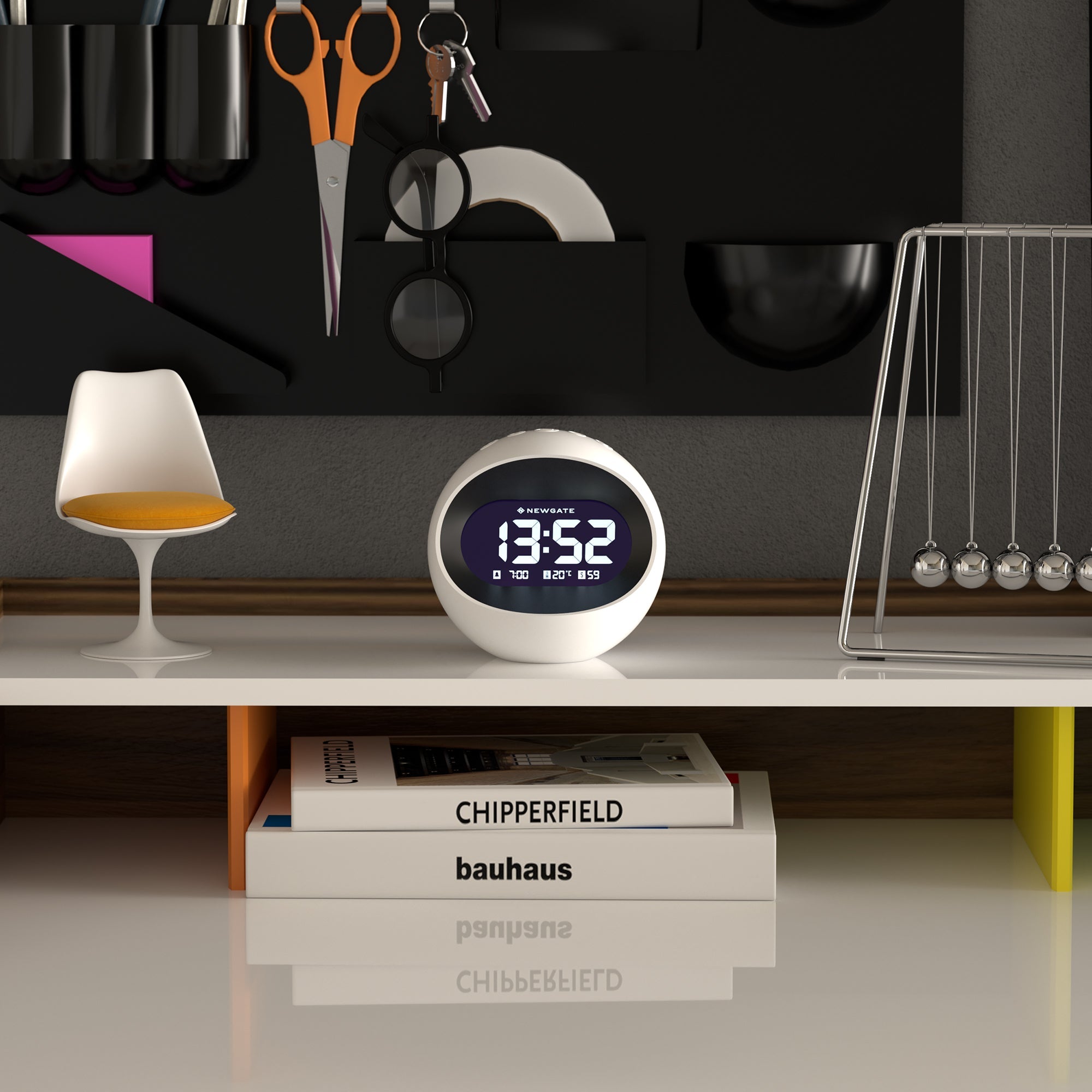Newgate Centre Of The Earth Lcd Alarm Clock - White - Desk and Shelf Clock