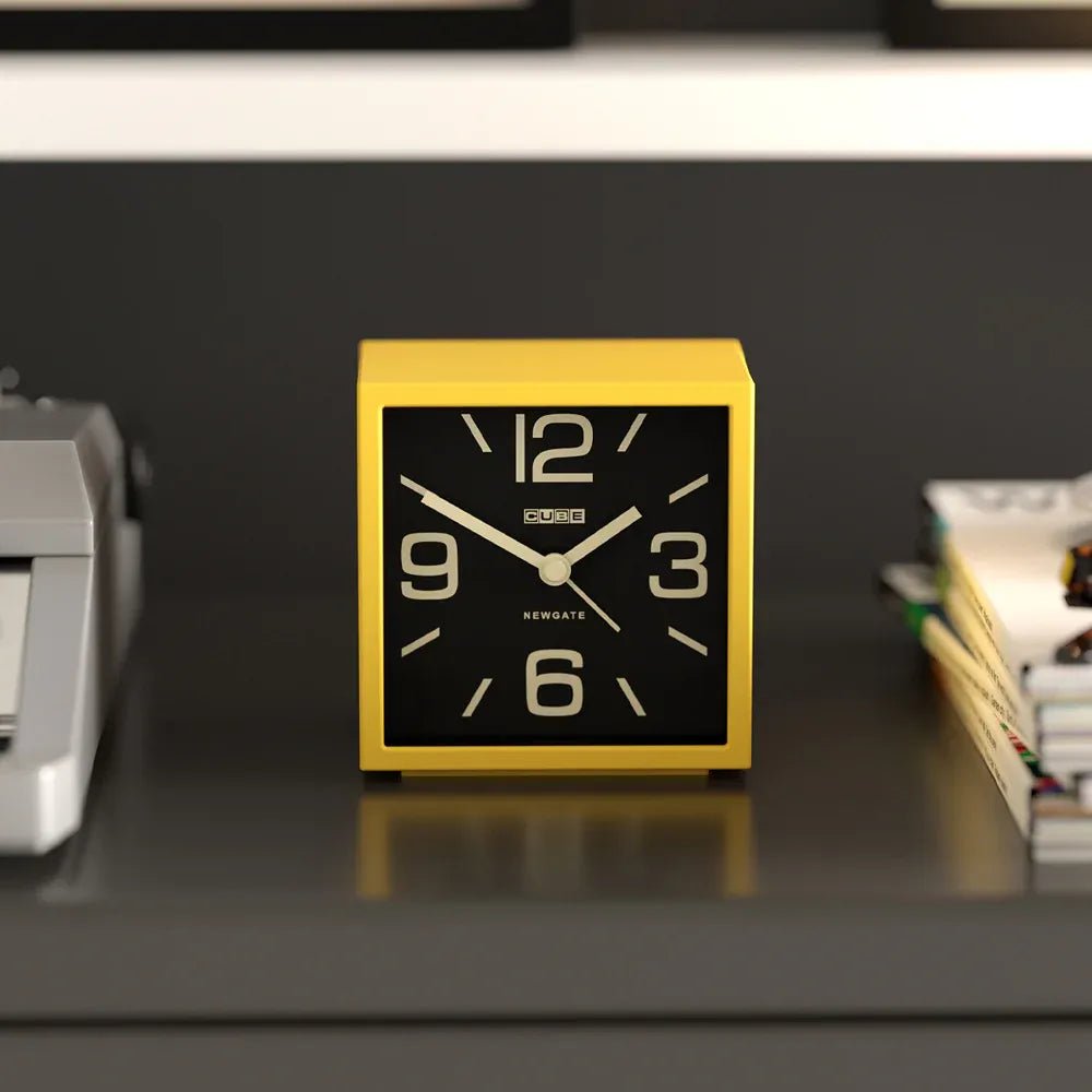 Newgate Cube Mantel Clock - Citrus Yellow - Desk and Shelf Clock
