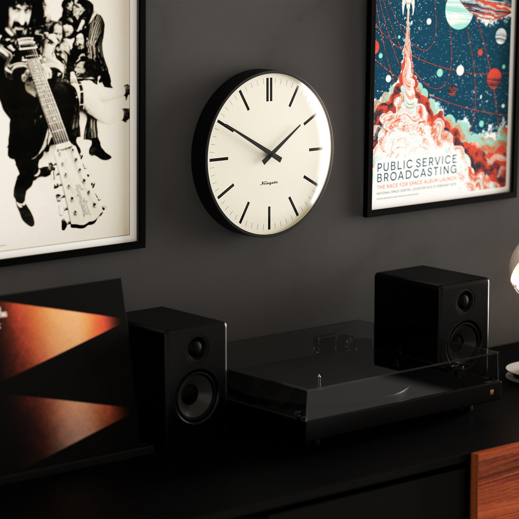 Newgate Radio City Wall Clock Bold Black Marker Dial - Matte Black - Wall Clocks