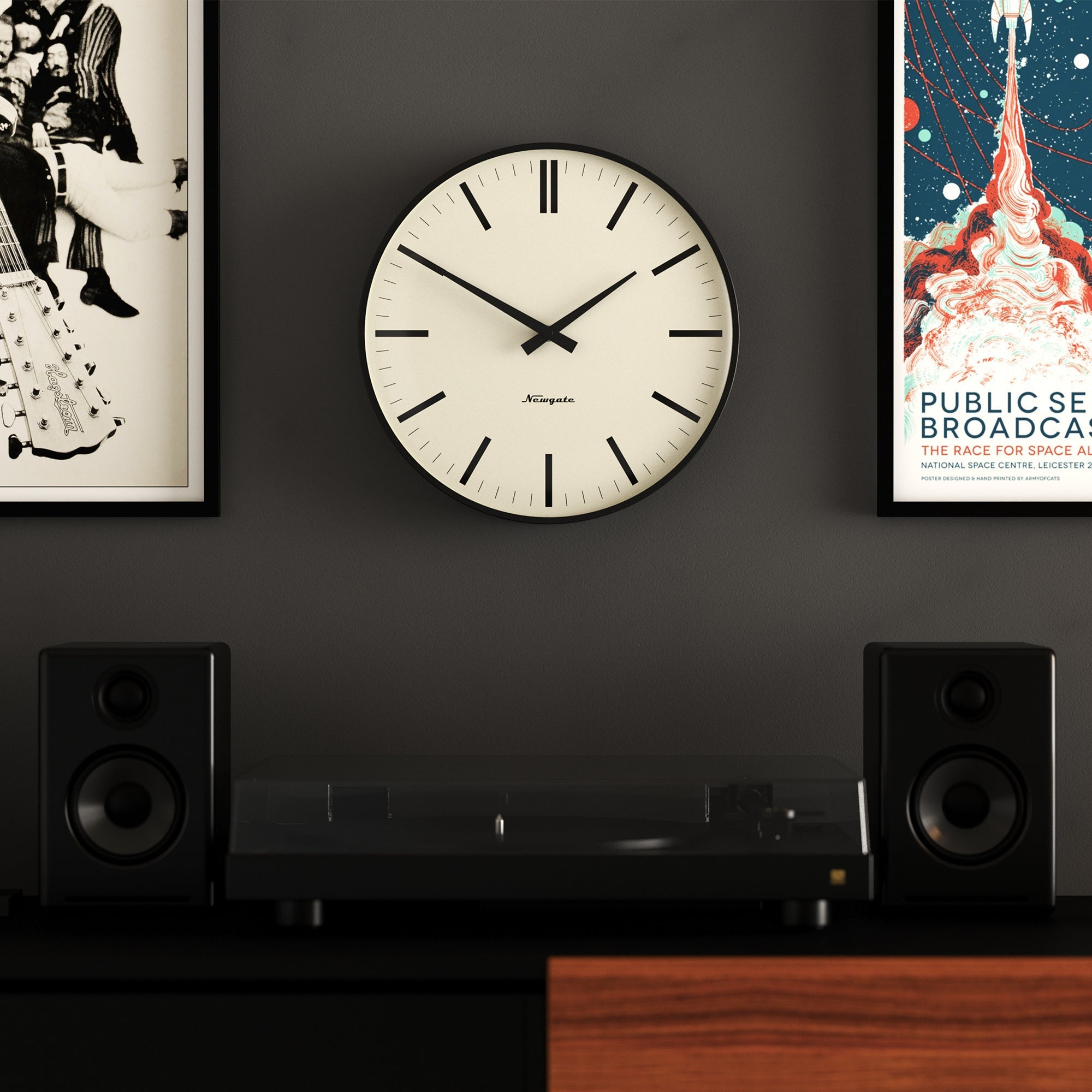 Newgate Radio City Wall Clock Bold Black Marker Dial - Matte Black - Wall Clocks